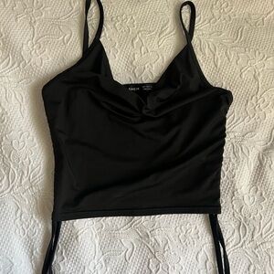 Black Cowl Neck Crop Top